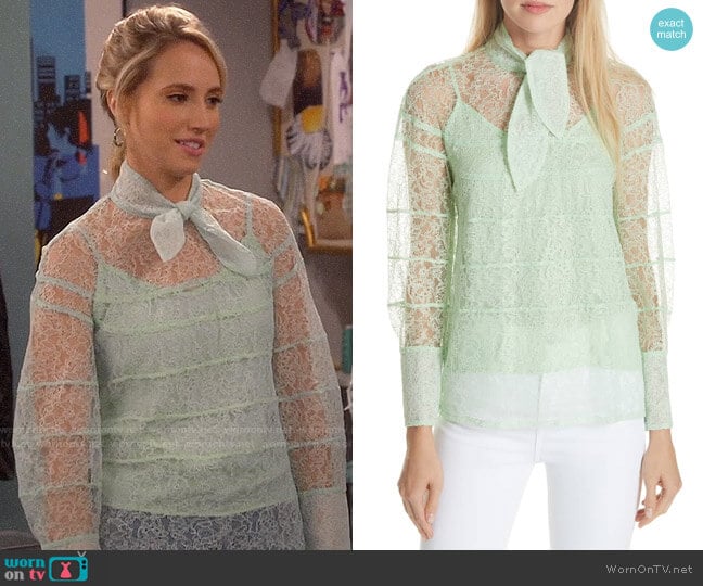 Sandro Izzie Lace Top worn by Mandy Baxter (Molly McCook) on Last Man Standing