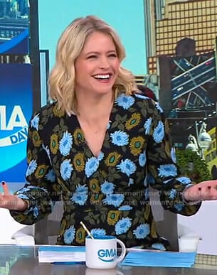 Sara’s black floral long sleeve dress on GMA Day