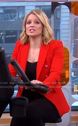 Sara’s red double breasted blazer on GMA Strahan Sara And Keke