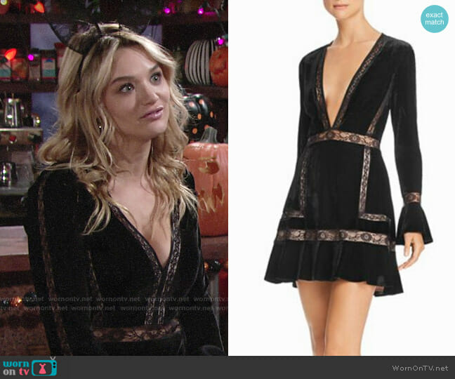Saylor Lace-Trimmed Velvet Mini Dress worn by Summer Newman (Hunter King) on The Young & the Restless
