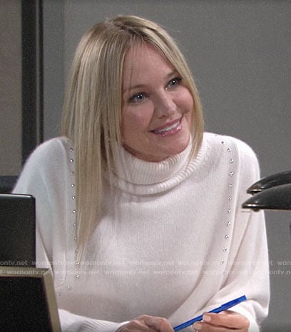 Sharon's white studded turtleneck on The Young and the Restless