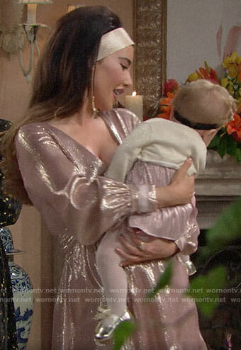 Steffy’s metallic Thanksgiving dress on The Bold and the Beautiful