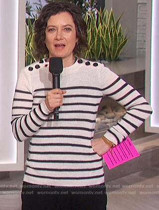 Sara’s striped button shoulder sweater on The Talk