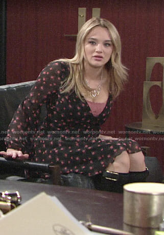 Summer’s black flower print dress on The Young and the Restless