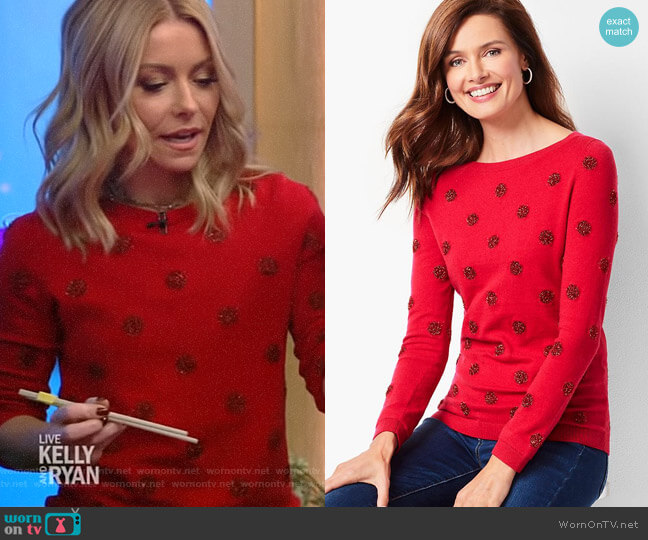Tinsel-Dot Bateau-Neck Sweater by Talbots worn by Kelly Ripa on Live with Kelly and Ryan