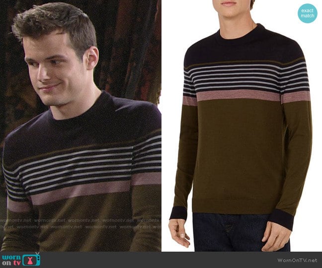 Ted Baker Giantbu Striped Crewneck Sweater worn by Kyle Abbott (Michael Mealor) on The Young and the Restless