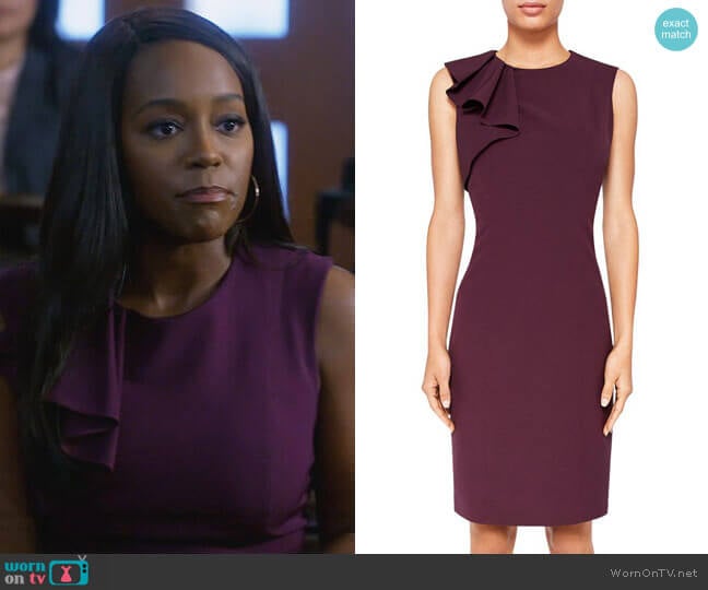 WornOnTV: Michaela’s purple ruffle shoulder sheath dress on How to Get ...