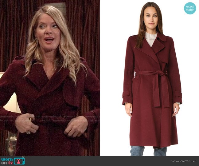 Theory Oaklane Trench worn by Nina Reeves (Michelle Stafford) on General Hospital