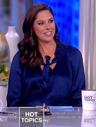 Abby’s blue satin tie neck dress on The View