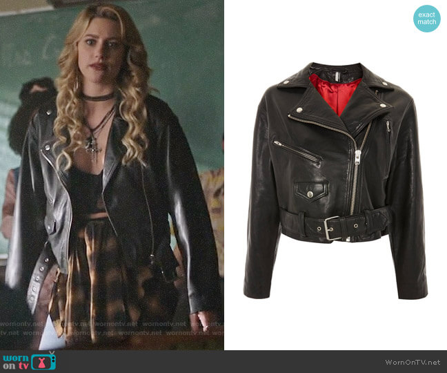 Topshop Boxy Leather Biker Jacket worn by Betty Cooper (Lili Reinhart) on Riverdale