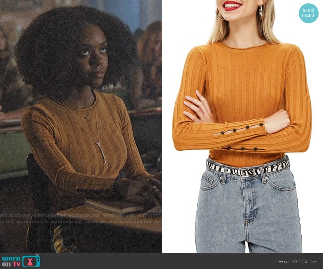 Topshop Mustard Ribbed Sweater worn by Josie McCoy (Ashleigh Murray) on Riverdale