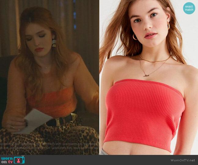 Hallie Ribbed Knit Cropped Tube Top by Urban Outfitters worn by Kirby Anders (Maddison Brown) on Dynasty