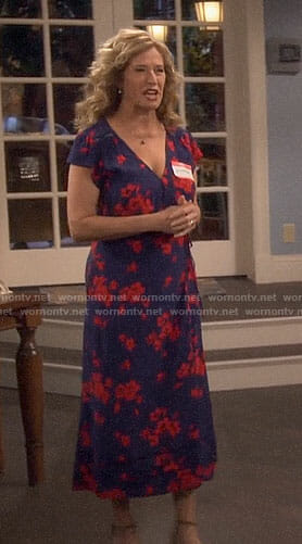 Vanessa’s blue and red floral wrap dress on Last Man Standing