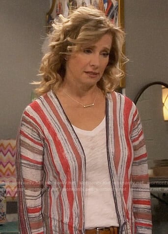 Vanessa’s painted stripe cardigan on Last Man Standing