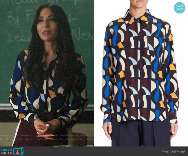 Victoria Beckham Silk Button-Front Shirt worn by Hermione Lodge (Marisol Nichols) on Riverdale