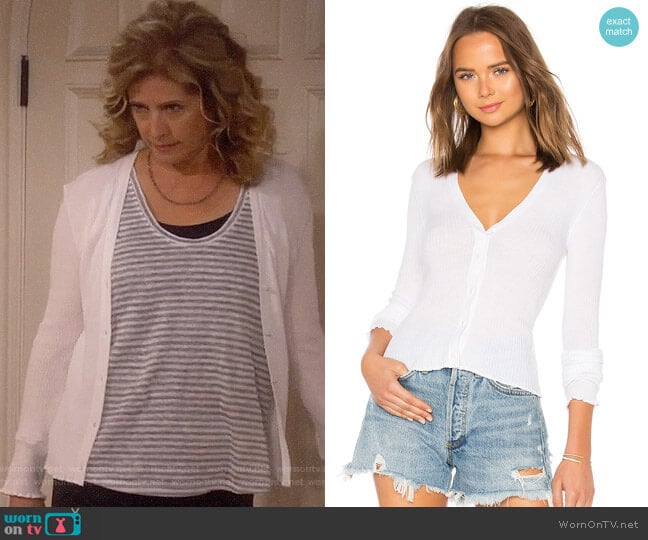 Vince Lettuce Edge Cardigan worn by Vanessa Baxter (Nancy Travis) on Last Man Standing