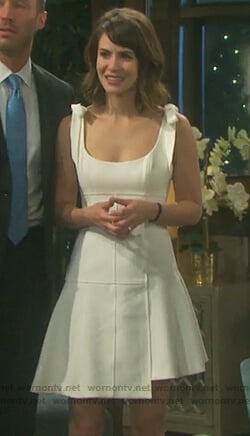 Sarah's white bow shoulder sleeveless dress on Days of our Lives