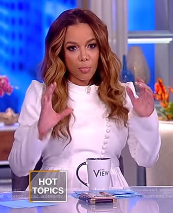 Sunny’s white button front mini dress on The View
