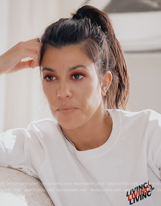 Kourtney’s white Living Cool print tee on Keeping Up with the Kardashians