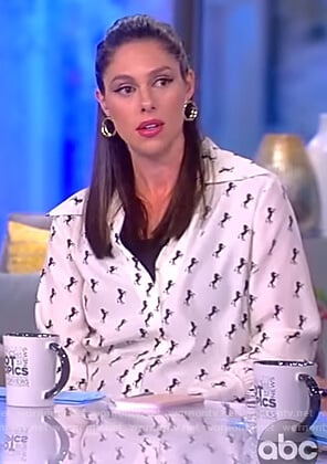 Abby’s white horse print silk blouse on The View