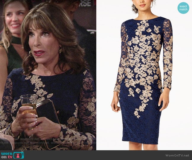 Xscape Floral-Embroidered Lace Dress worn by Esther Valentine (Kate Linder) on The Young and the Restless