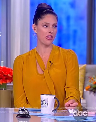 Abby’s yellow tie neck blouse on The View