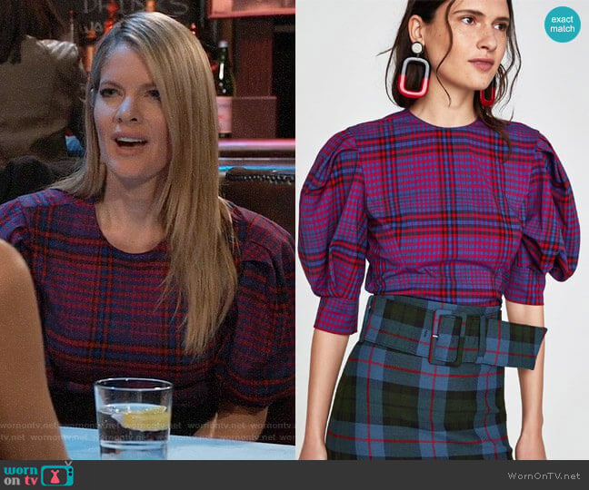 Zara Checked Top worn by Nina Reeves (Michelle Stafford) on General Hospital