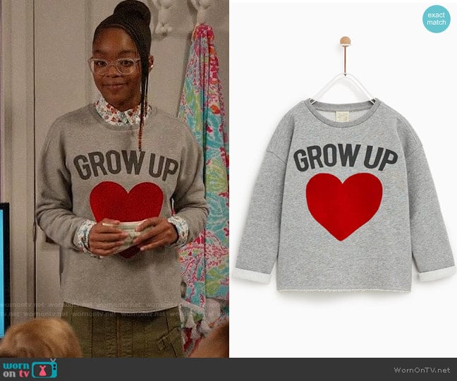 Zara Heart Sweatshirt worn by Diane Johnson (Marsai Martin) on Black-ish