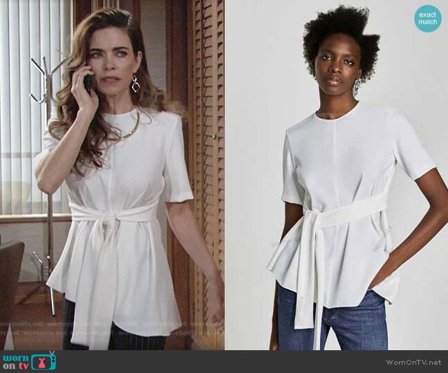 Zara Tie Waist Blouse worn by Victoria Newman (Amelia Heinle) on The Young and the Restless