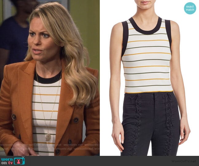 Rita Striped Sleeveless Knit Top by ALC worn by DJ Tanner-Fuller (Candace Cameron Bure) on Fuller House