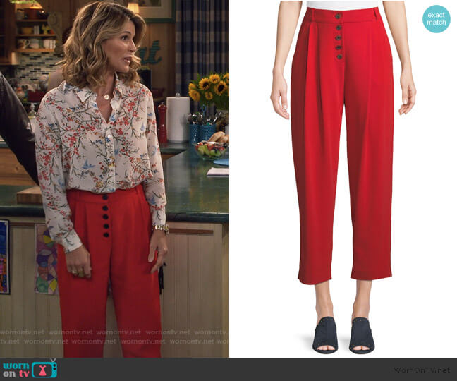 WornOnTV: Rebecca's white floral print blouse and red cropped