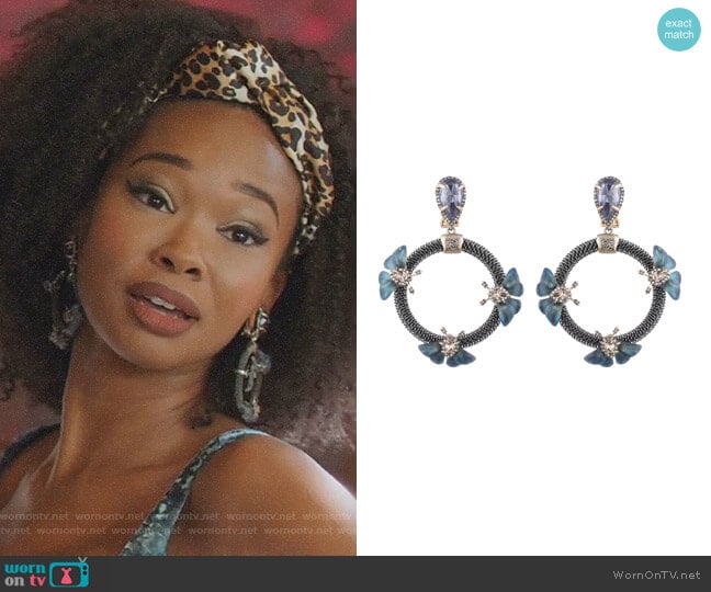 Brutalist Butterfly Clip-On Drop Earrings by Alexis Bittar worn by Monica Colby (Wakeema Hollis) on Dynasty