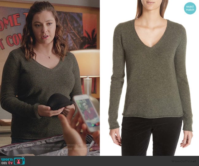 Cashmere V-Neck Sweater by Anthony Thomas Melillo worn by Rebecca Bunch (Rachel Bloom) on Crazy Ex-Girlfriend