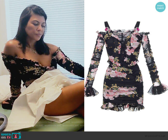 Floral Print Mini Dress by Alessandra Rich worn by Kourtney Kardashian  on Keeping Up with the Kardashians