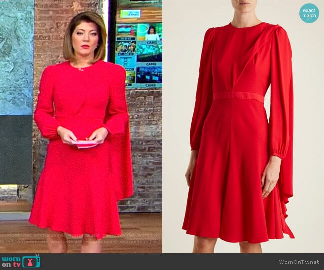 Scarf-Neck Crepe Dress by Alexander McQueen worn by Norah O'Donnell on CBS Mornings