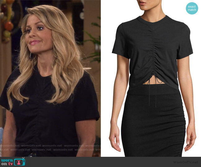 Gathered-Front Adjustable T-Shirt by T by Alexander Wang worn by DJ Tanner-Fuller (Candace Cameron Bure) on Fuller House