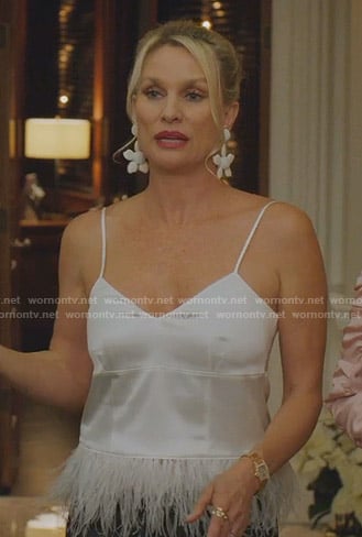 Alexis’s white feather detail camisole on Dynasty