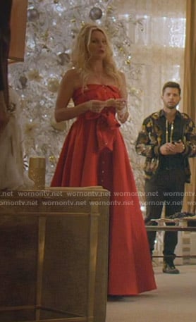 Alexis's red strapless tie front gown on Dynasty