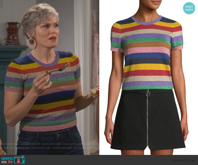 Bonny’s rainbow striped top on Happy Together