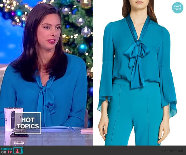 Merideth Tie Neck Silk Blouse by Alice + Olivia worn by Abby Huntsman on The View