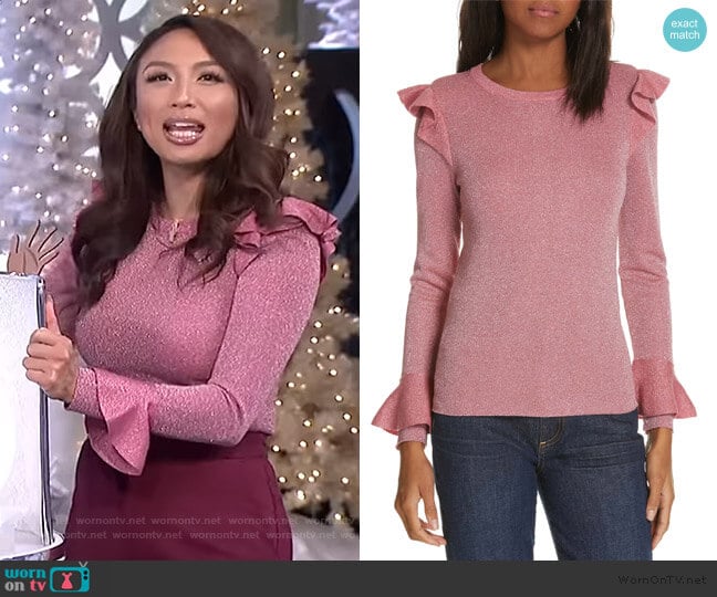 Mittie Ruffled Sweater by Alice + Olivia worn by Jeannie Mai on The Real