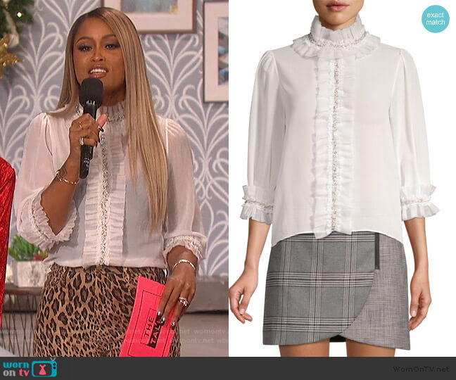 WornOnTV: Eve’s white embellished ruffle top and leopard pants on The ...