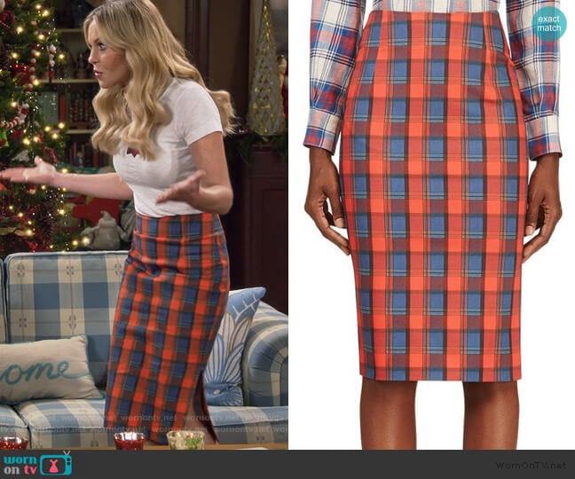 Djinn Plaid Pencil Skirt by Altuzarra worn by DJ Tanner-Fuller (Candace Cameron Bure) on Fuller House