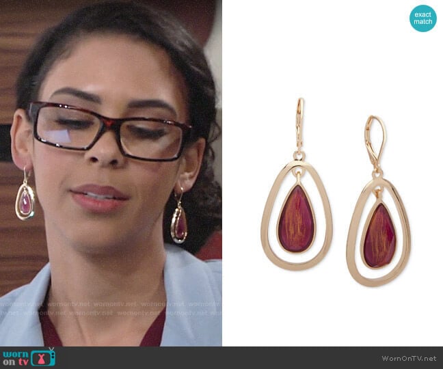 Anne Klein Gold-Tone Stone Orbital Drop Earrings worn by Kerry Johnson (Alice Hunter) on The Young and the Restless