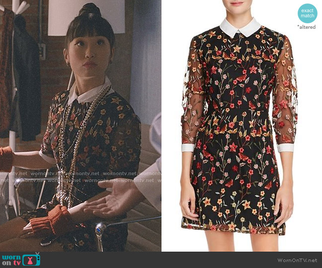 Embroidered Collared Dress by Aqua worn by Monica (Alice Lee) on Take Two