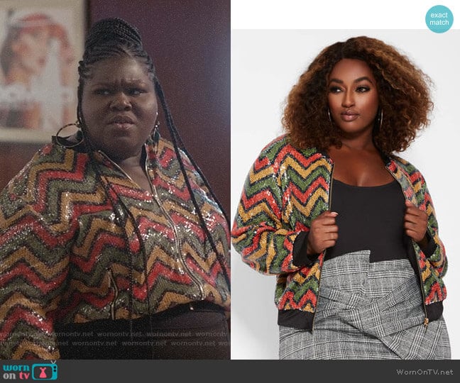 Zig Zag Sequin Bomber Jacket by Ashley Stewart worn by Becky (Gabourey Sidibe) on Empire