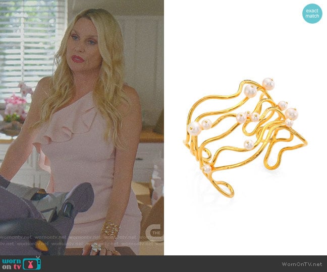 Cheyne Walk Wire & Freshwater Pearl Cuff Bracelet by Aurélie Bidermann worn by Alexis Carrington (Elaine Hendrix) on Dynasty