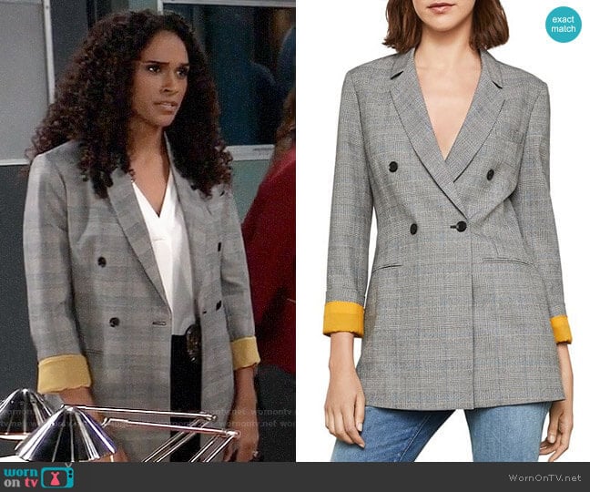 Bcbgmaxazria Glen Plaid Double-breasted Blazer worn by Jordan Ashford (Briana Nicole Henry) on General Hospital