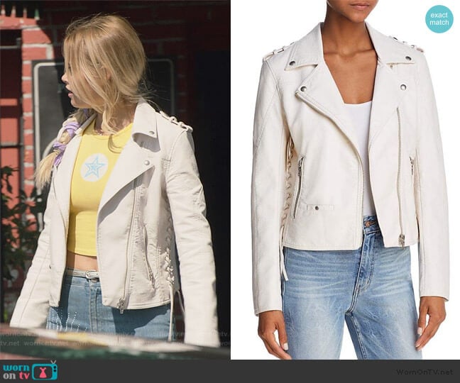 Lace-up Faux Leather Moto Jacket by BlankNYC worn by Karolina Dean (Virginia Gardner) on Marvels Runaways