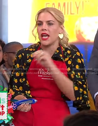 Busy Philipps’s black rose print midi dress on Good Morning America